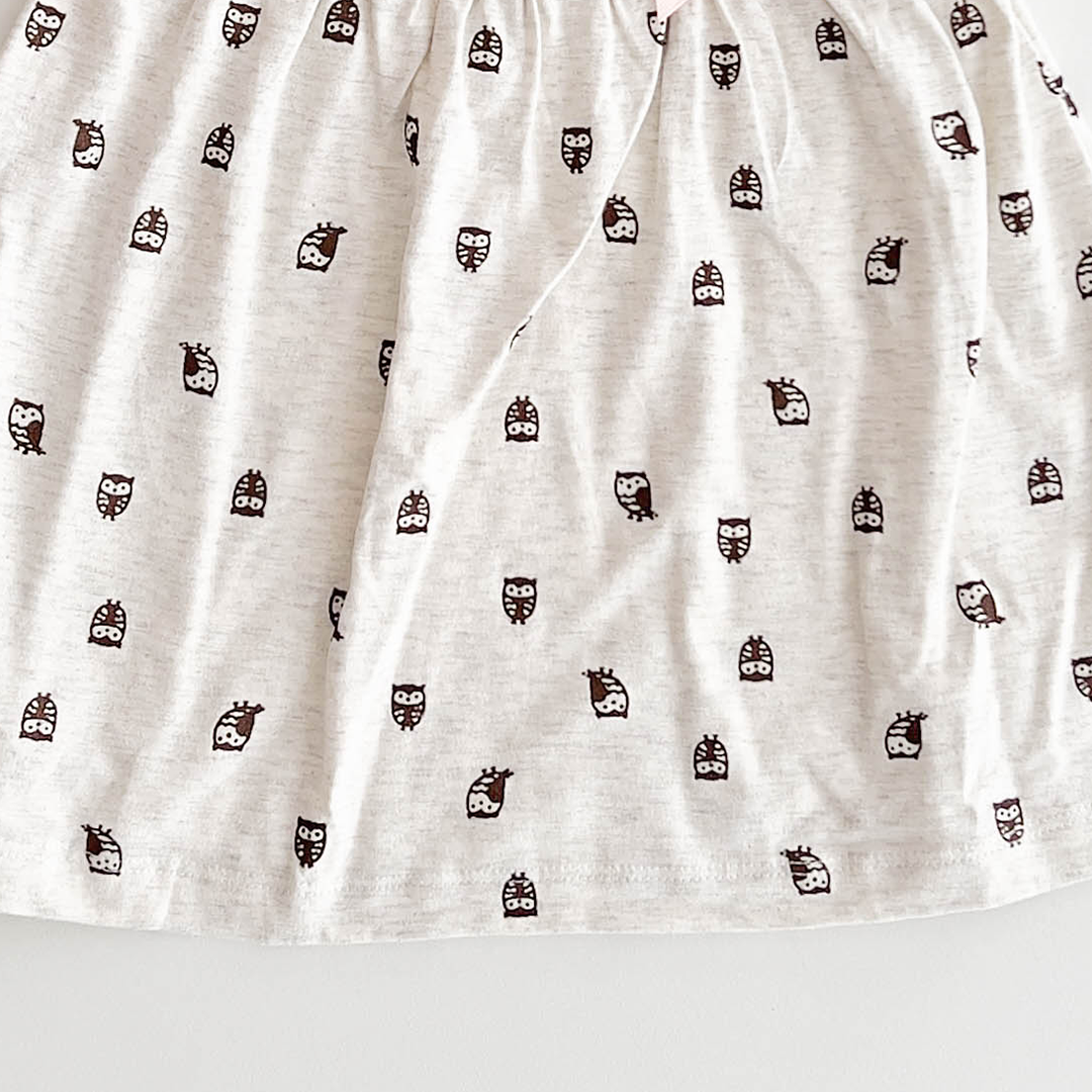OWL PRINTED RUFFLED FROCK