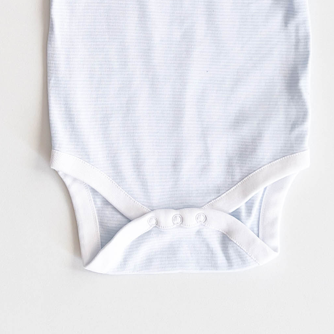 BLUE AND WHITE STRIPED ONESIE