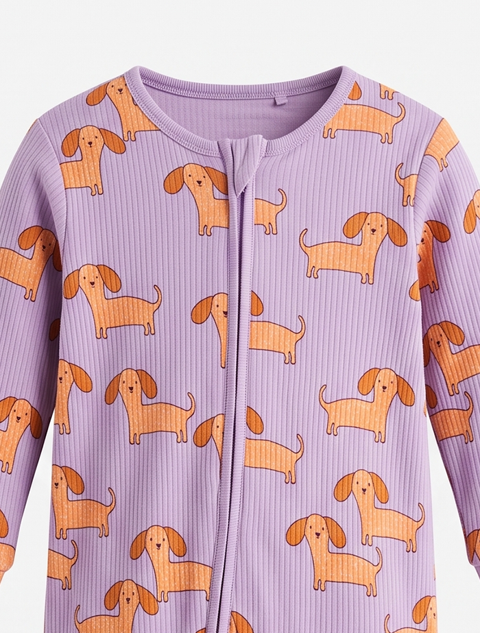 Lavender ribbbed zipper sleep suit