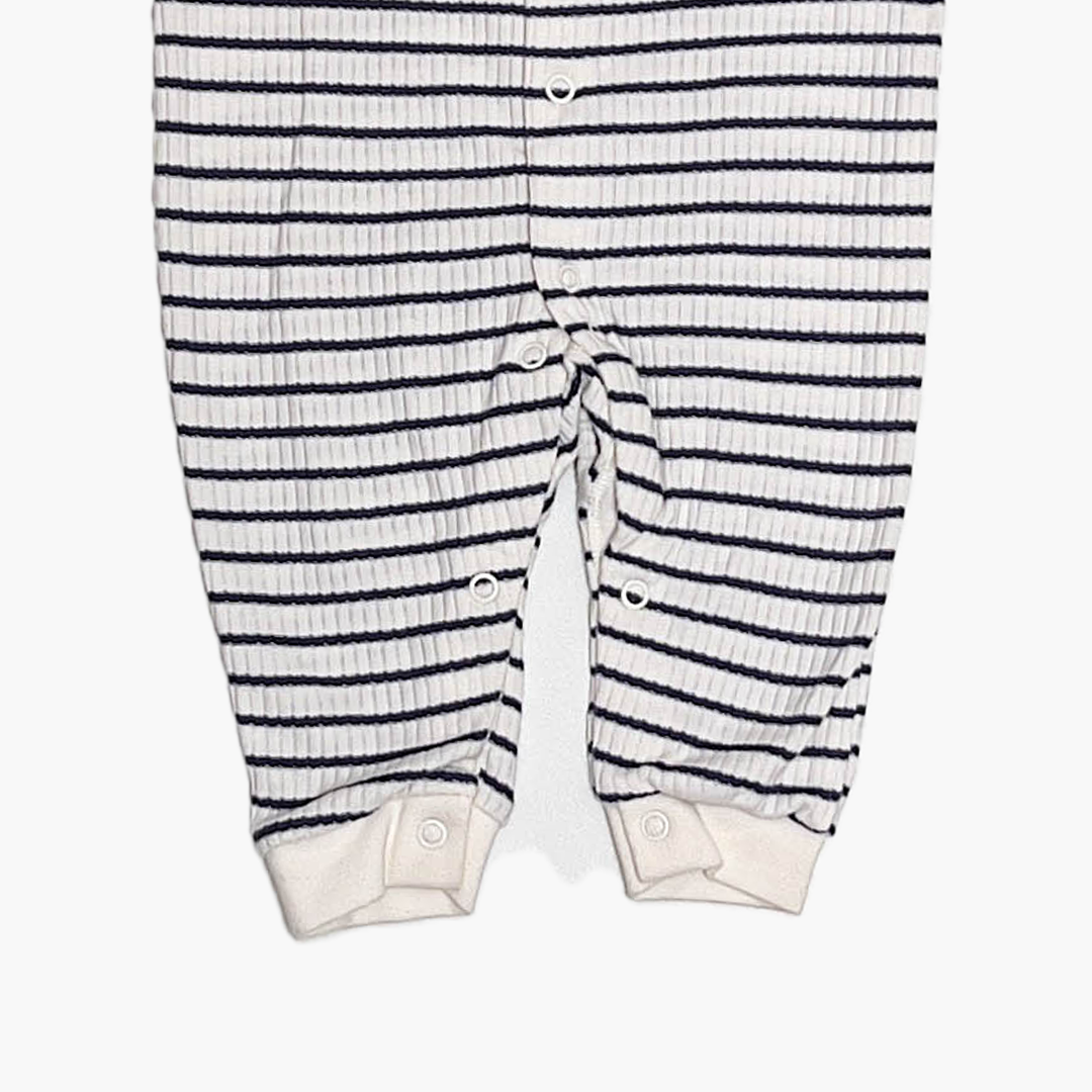 NAVY BLUE STRIPED RIBBED ROMPER