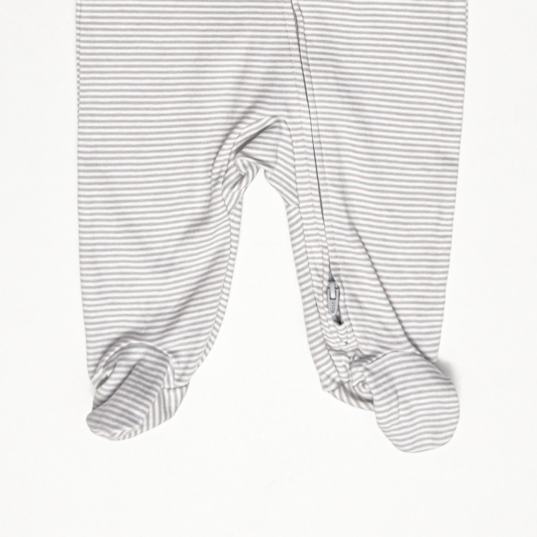 GREY AND WHITE STRIPED ZIPPER SLEEPSUIT