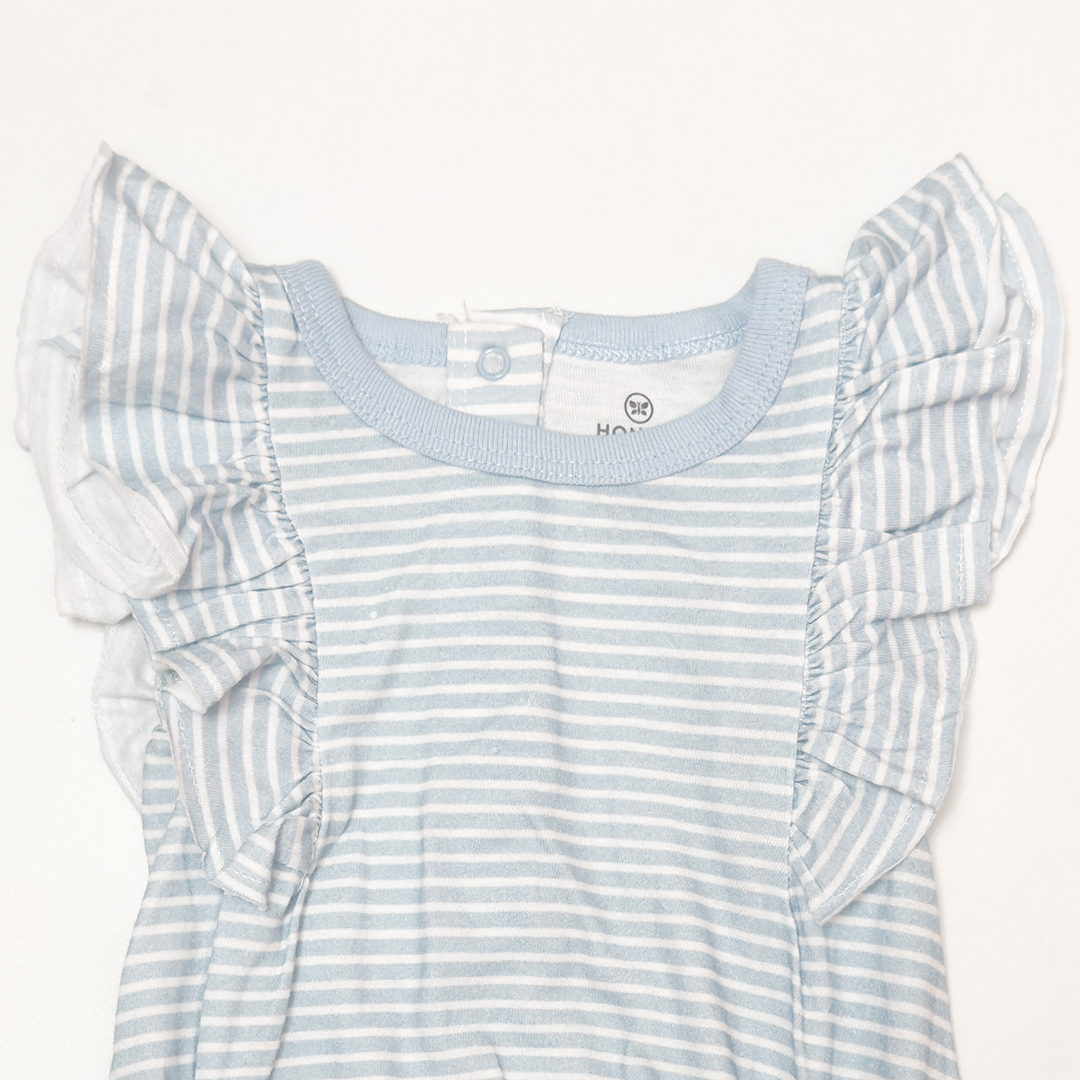 BLUE STRIPED RUFFLED FANCY ONESIE