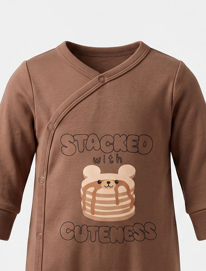 Brown pancake printed wrap over sleepsuit