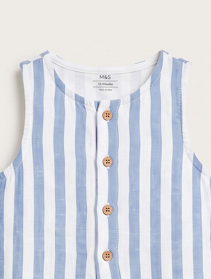 Blue and white stripes unisex muslin romper