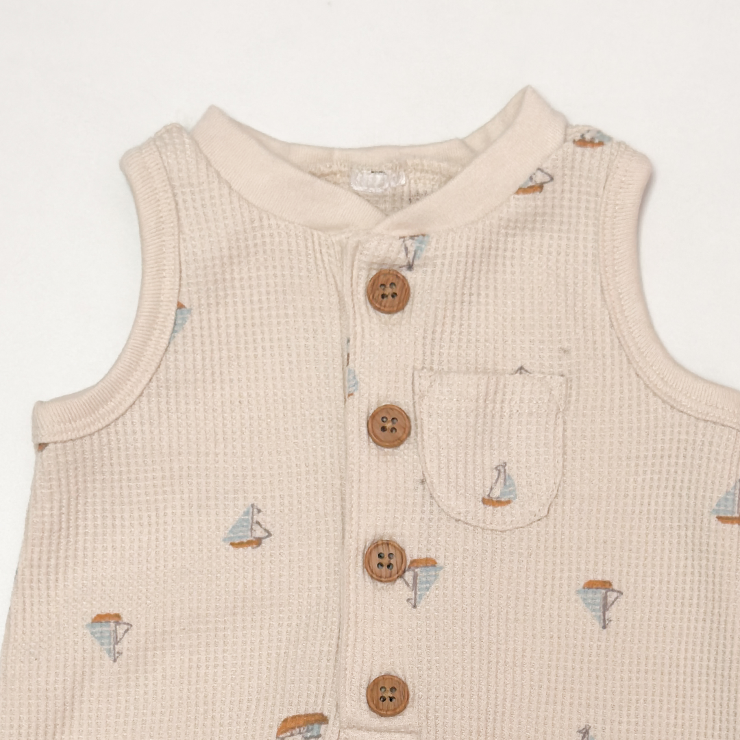 BEIGE KNITTED BUTTON JUMPSUIT