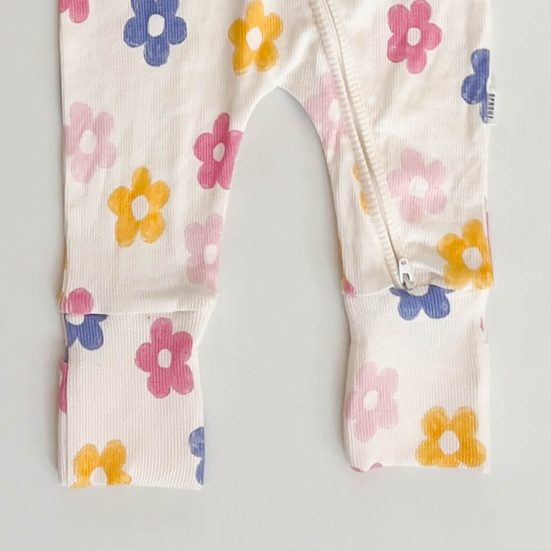 FLORAL ZIPPER RIBBED SLIM FIT ROMPER