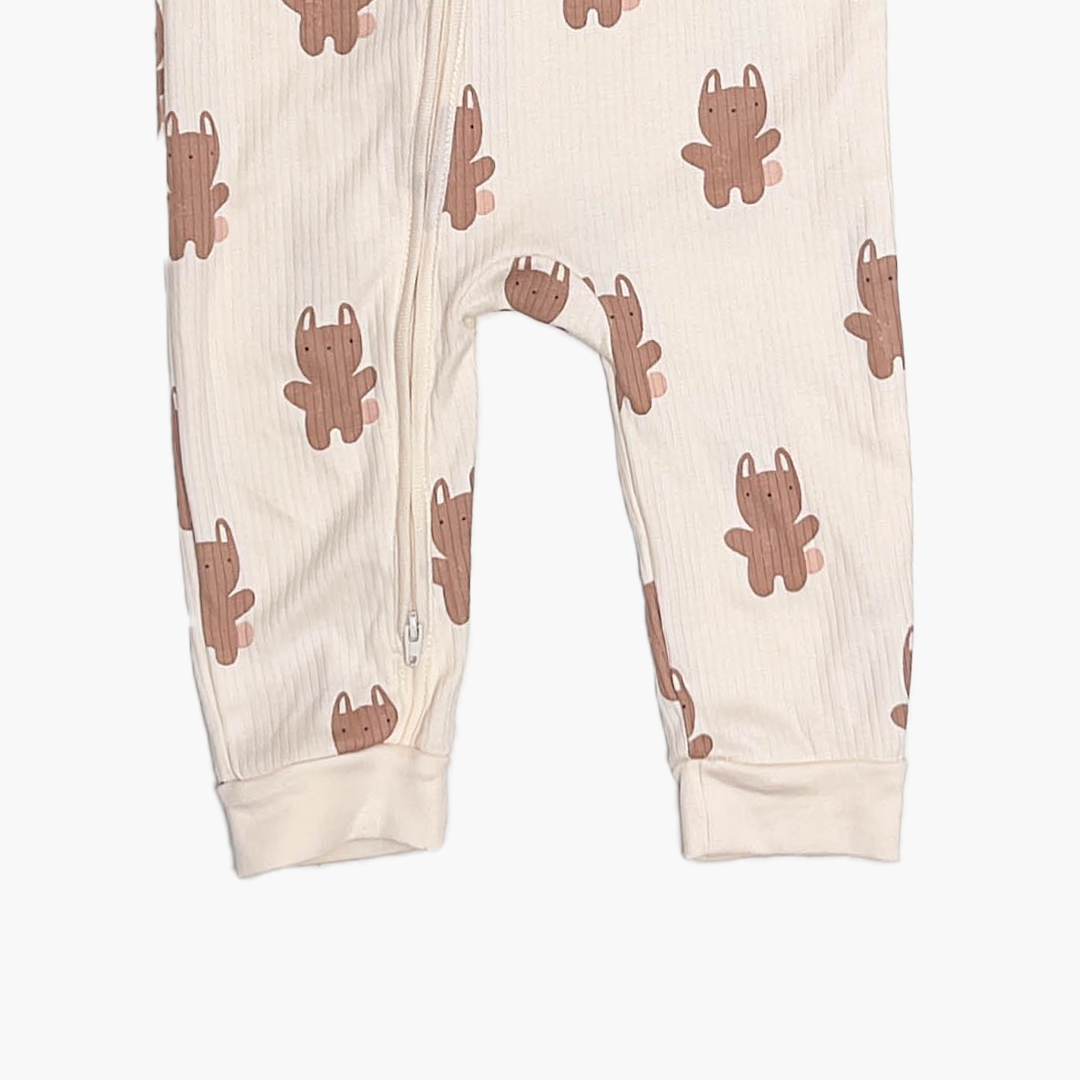 OFF WHITE CUTE PATTERN RIBBED ROMPER