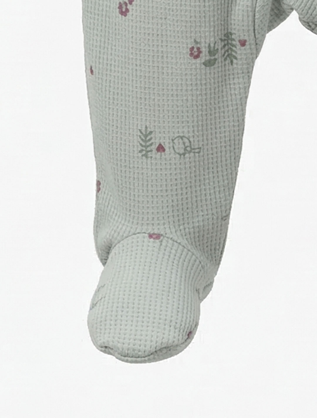 SAGE GREEN KNITTED FLORAL ZIPPER SLEEPSUIT