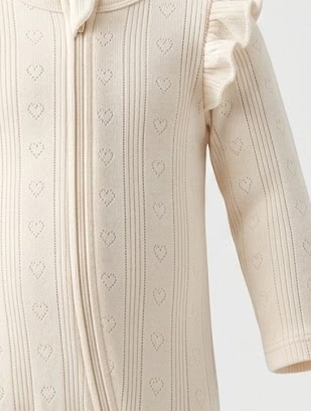 Beige pointelle ruffles sleepsuit