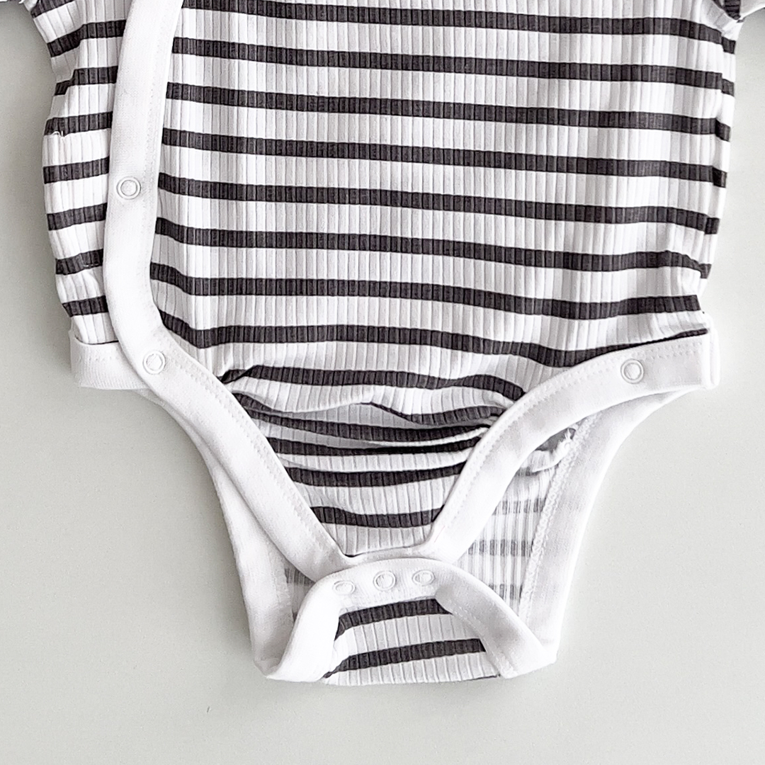 Black and white stripes ribbed onesie