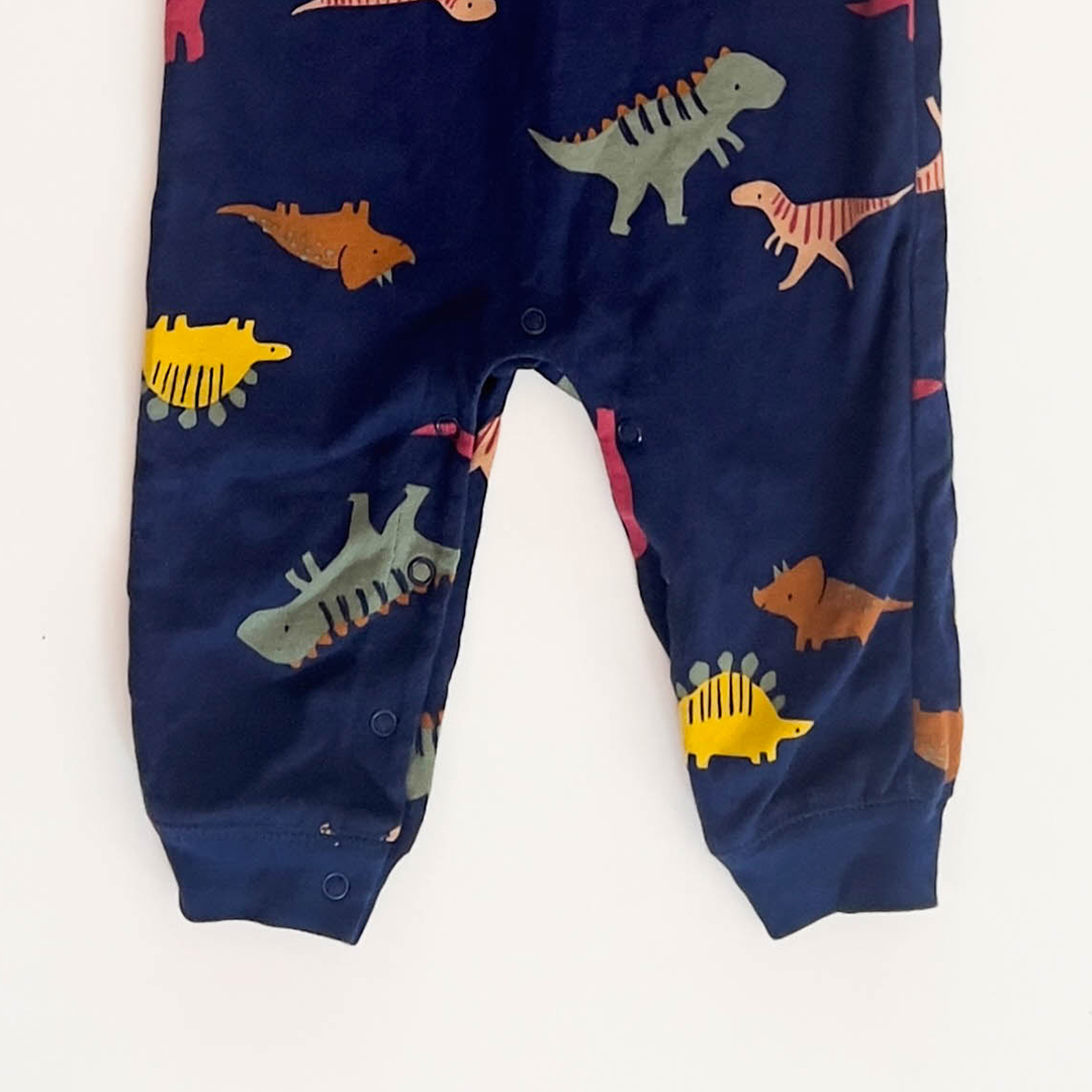 NAVY BLUE DINOSAUR HOODED ROMPER