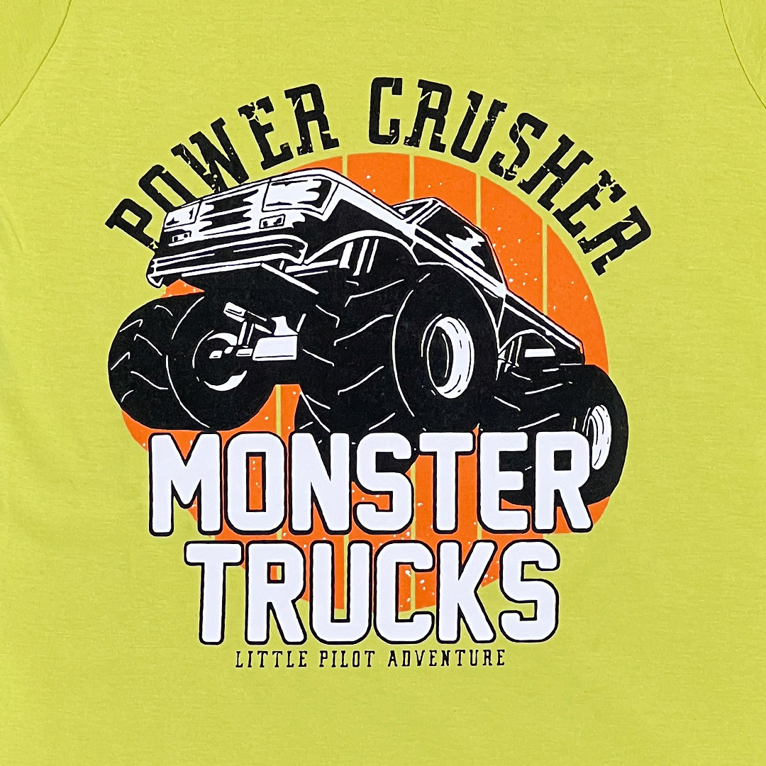 Monster Truck Printed Lime Color Two Piece set fro Boys