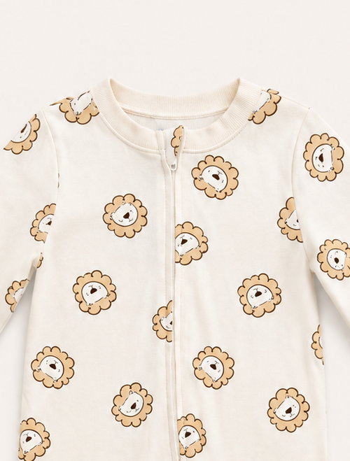 Beige lion zipper sleepsuit