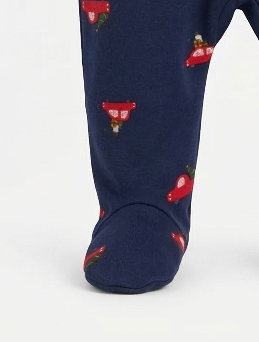 NAVY BLUE CAR PRINTED ZIPPER SLEEPSUIT