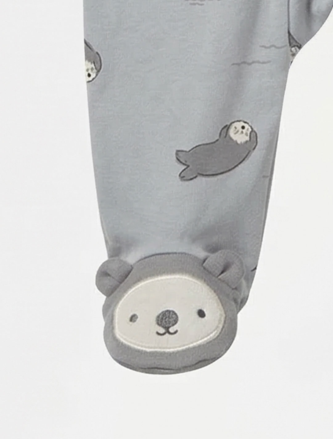 GREY PRINTED ZIPPER SLEEPSUIT