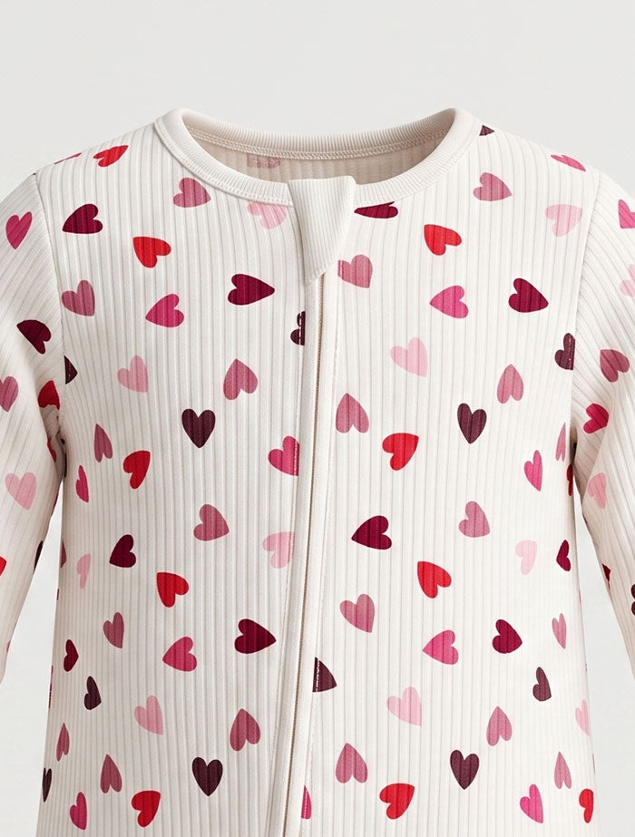 Red love printed ribbed sleepsuit