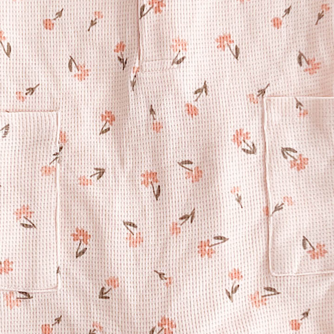 PEACH FLORAL RIBBED KNIT ROMPER