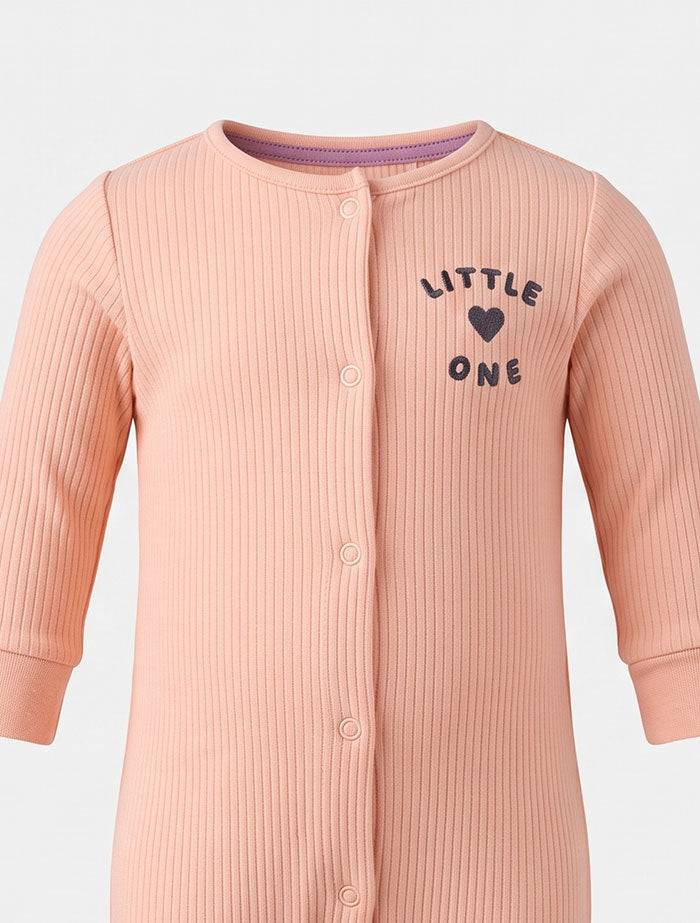 Peach ribbed button romper