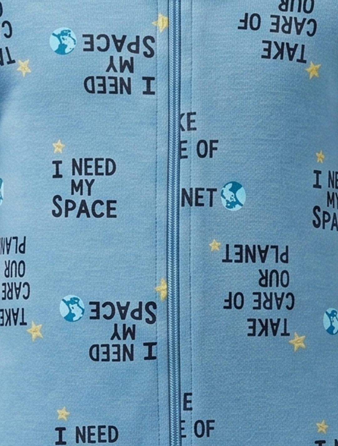 Blue printed zippepr sleepsuit