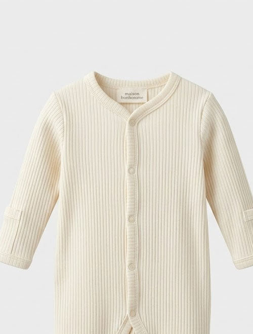 White ribbed button sleepsuit