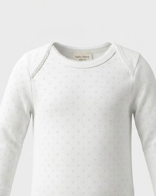 White pointelle full sleeve onesie