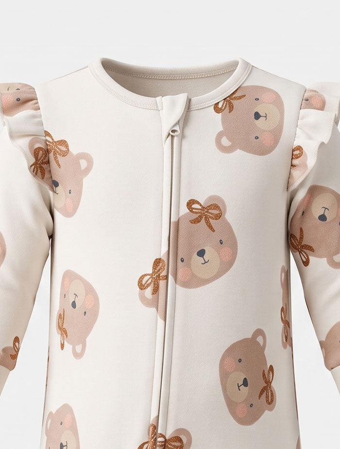 Beige zipper bear sleepsuit