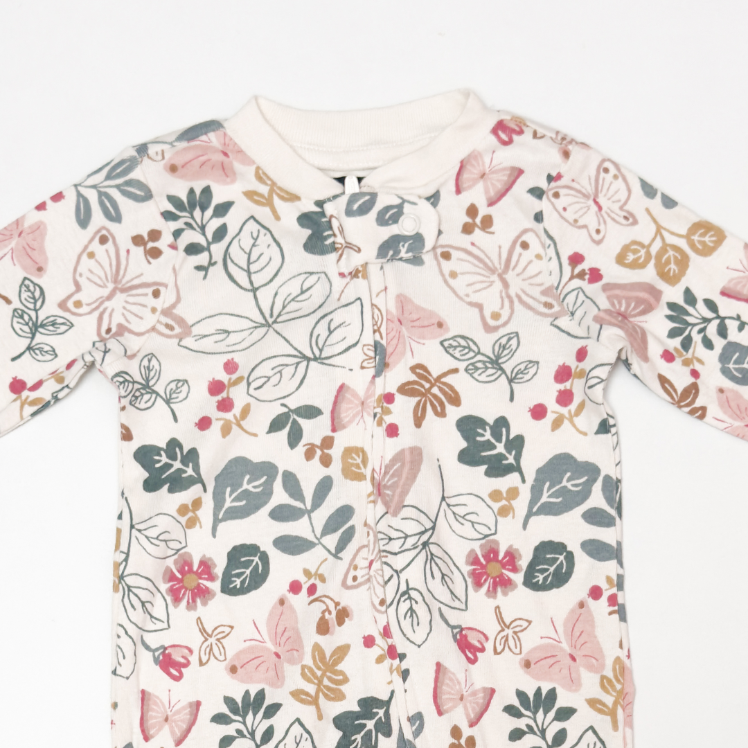 BEIGE FLORAL ZIPPER SLEEPSUIT
