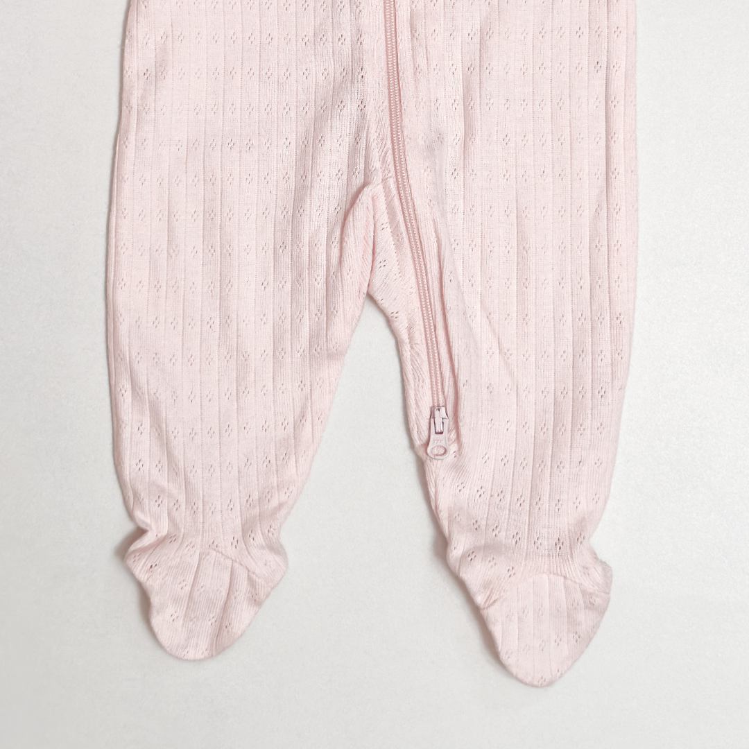 PINK POINTELLE ZIPPER SLEEPSUIT