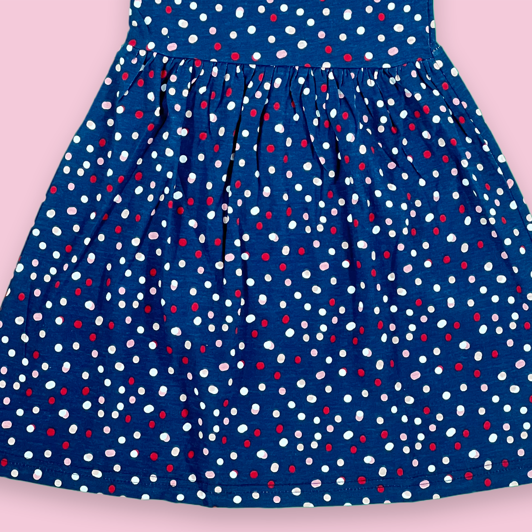 Dot Printed Dark Blue Girls Frok
