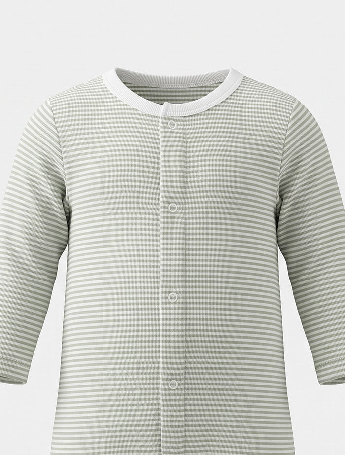 Green white stripes button sleep suit