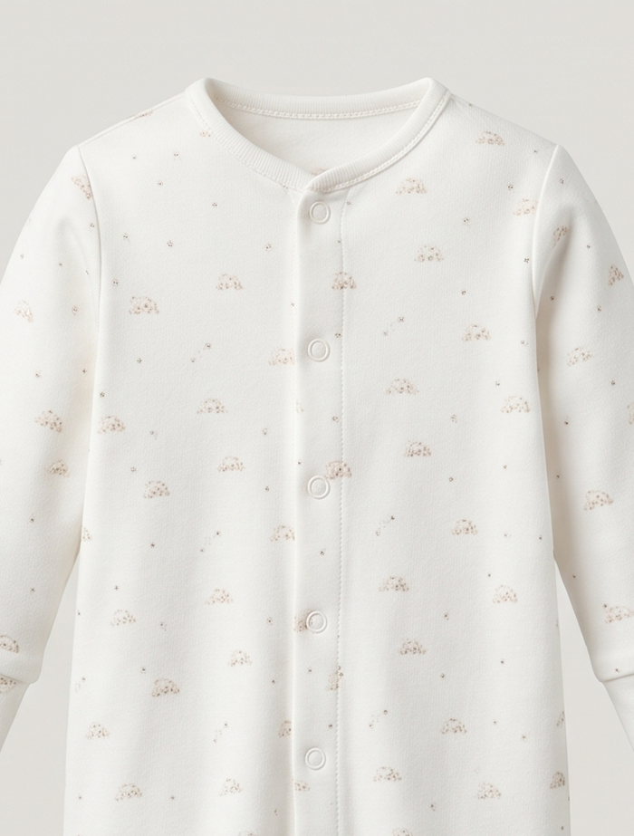 White printed button sleep suit