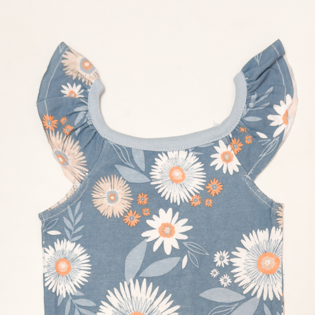 BLUE FLORAL RUFFLES ONESIE