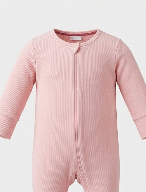Baby pink ribbed zipper sleepsuit