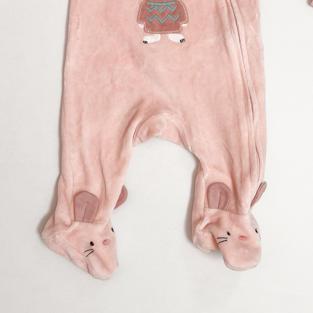 BABY PINK VELVET ZIPPER SLEEPSUIT