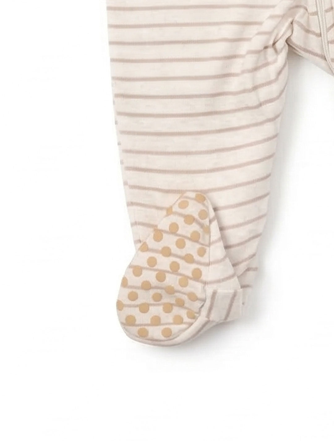 BEIGE STRIPED ZIPPER SLEEPSUIT