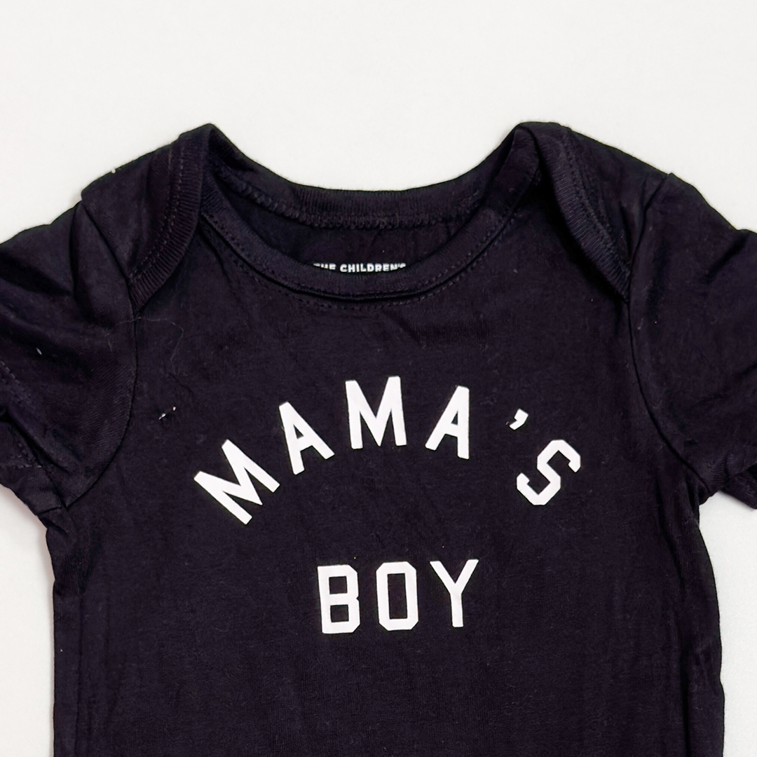 BLACK MAMAS BOY PRINTED ONESIE
