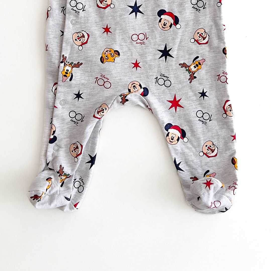 GREY CHRISTMAS DISNEY PRINT SLEEPSUIT