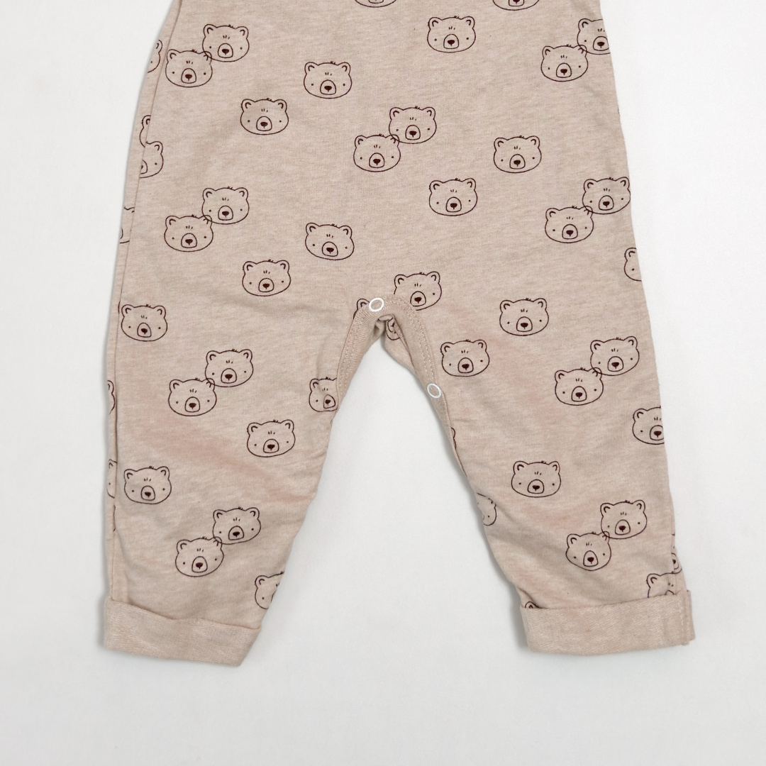 BEIGE BEAR PRINTED DUNGAREE