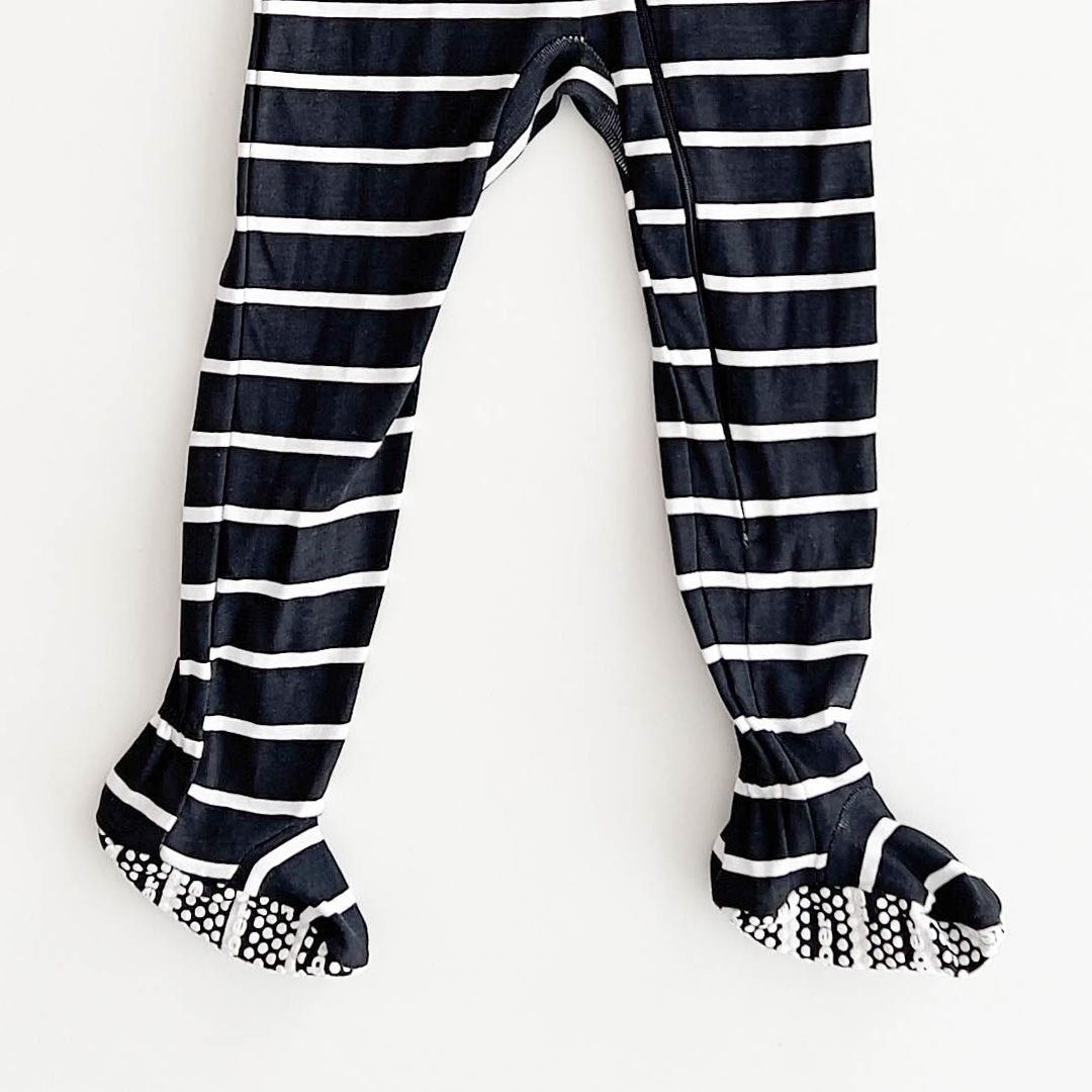 BLACK AND WHITE STRIPED SLIM FITTING SLEEPSUIT