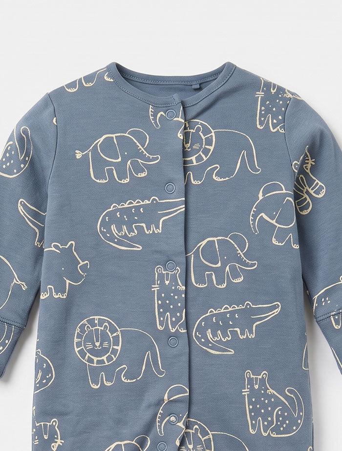 Blue animal printed button sleep suit