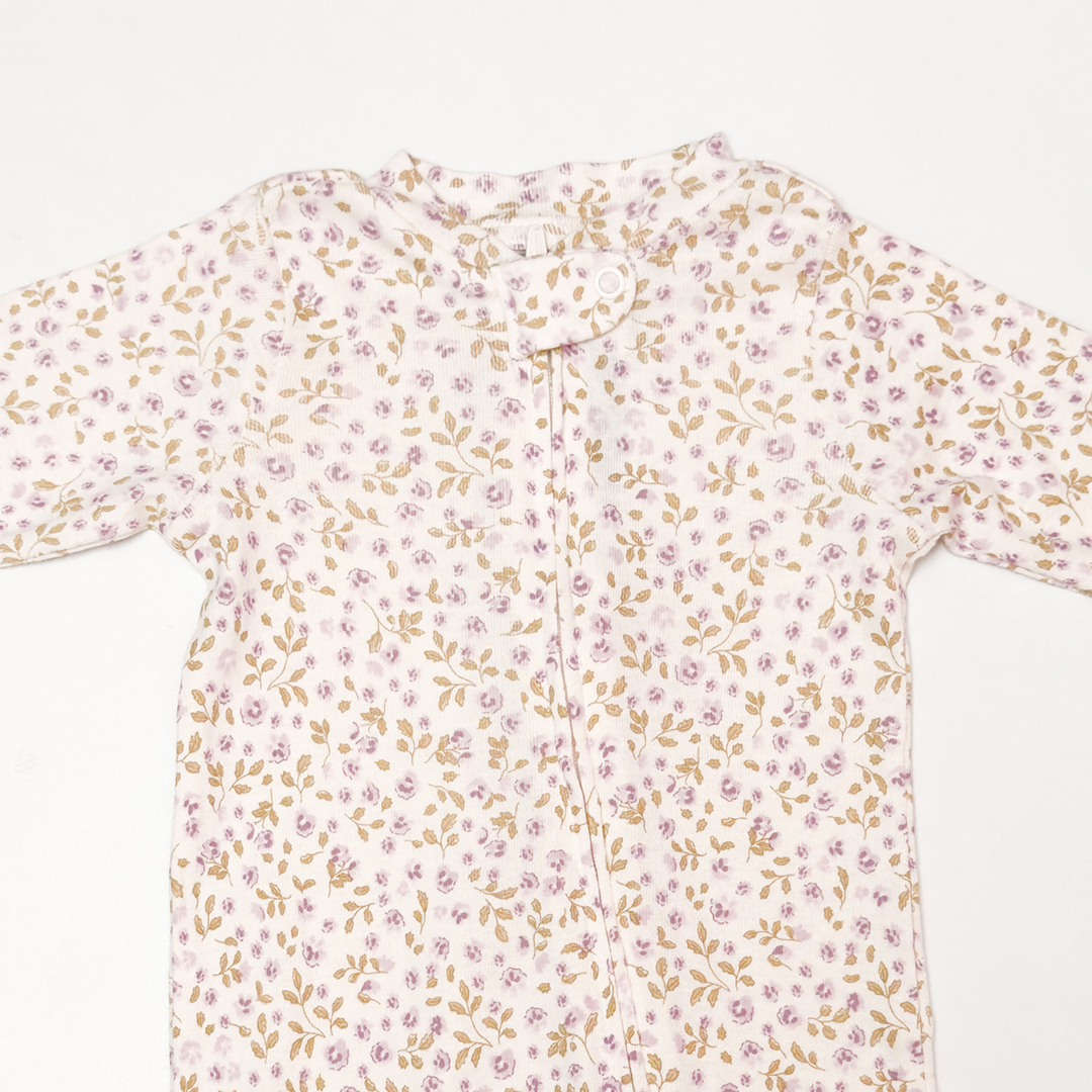 BEIGE LAVENDER FLORAL ZIPPER SLEEPSUIT