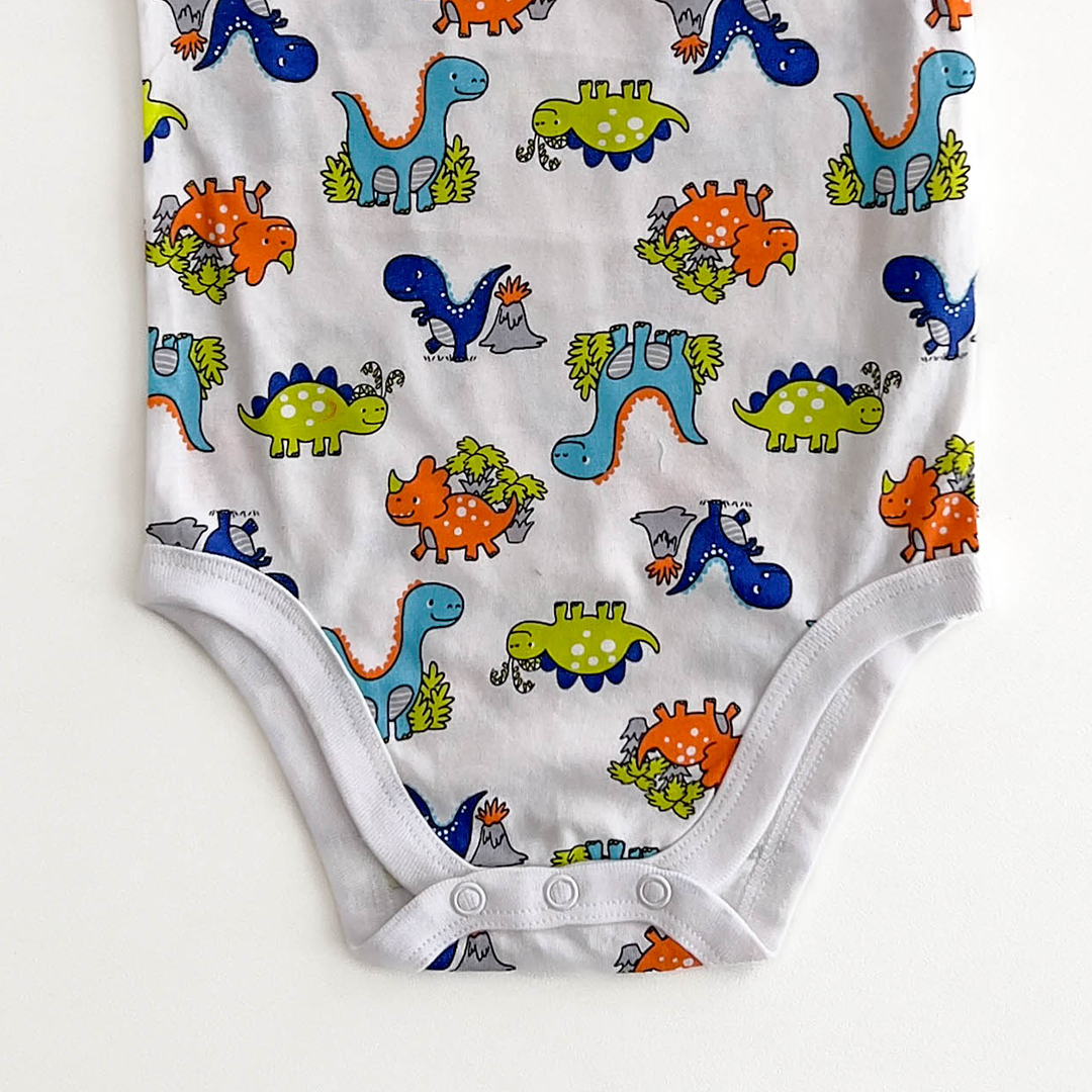 MULTICOLOURE DINO PRINTED SLEEVLESS ONESIE