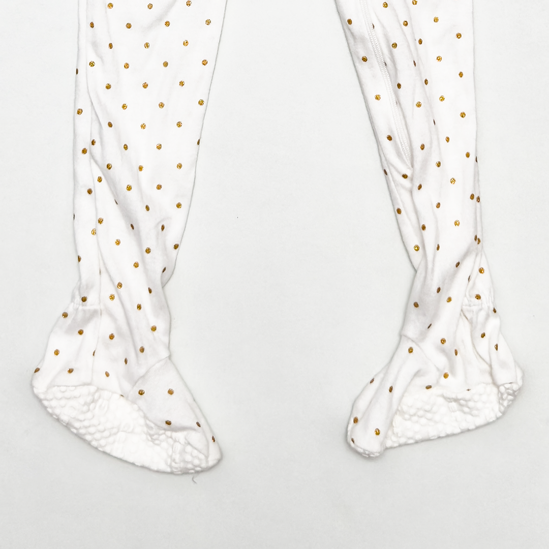 WHITE GOLDEN POLKA DOTTED SLIM FITTED SLEEPSUIT