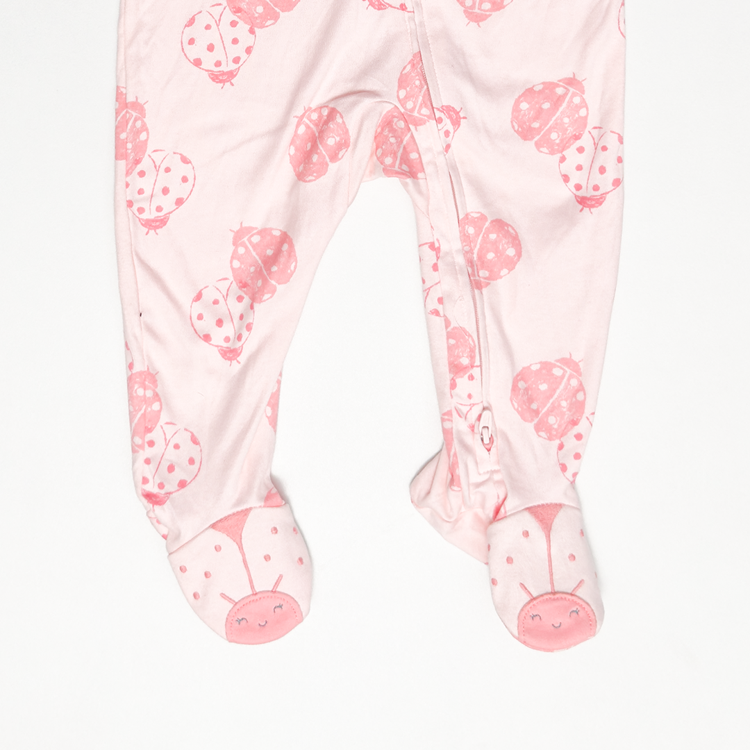 PINK LADYBUG ZIPPER SLEEPSUIT