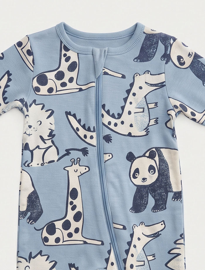 Blue panda zipper sleep suit