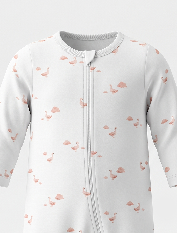 Dusty pink ducks 2 way zipper sleep suit