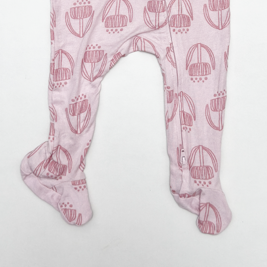 PINK PRINTED VISCOUS ZIPPER SLEEPSUIT