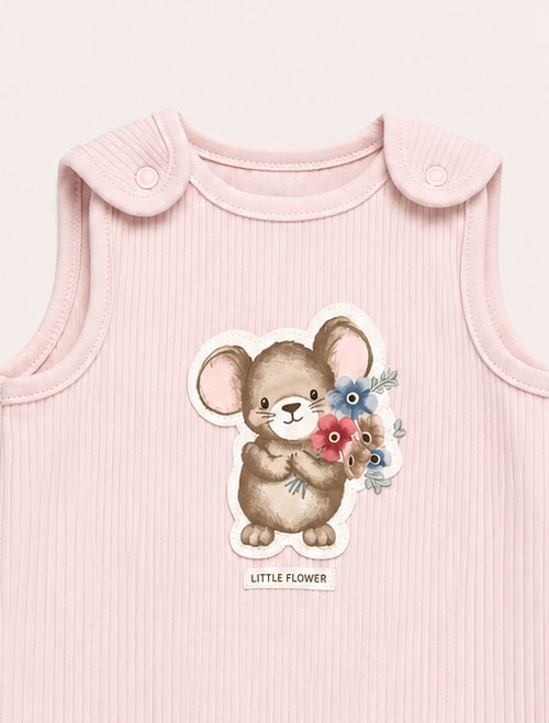Pink ribbed mice sleepsuit