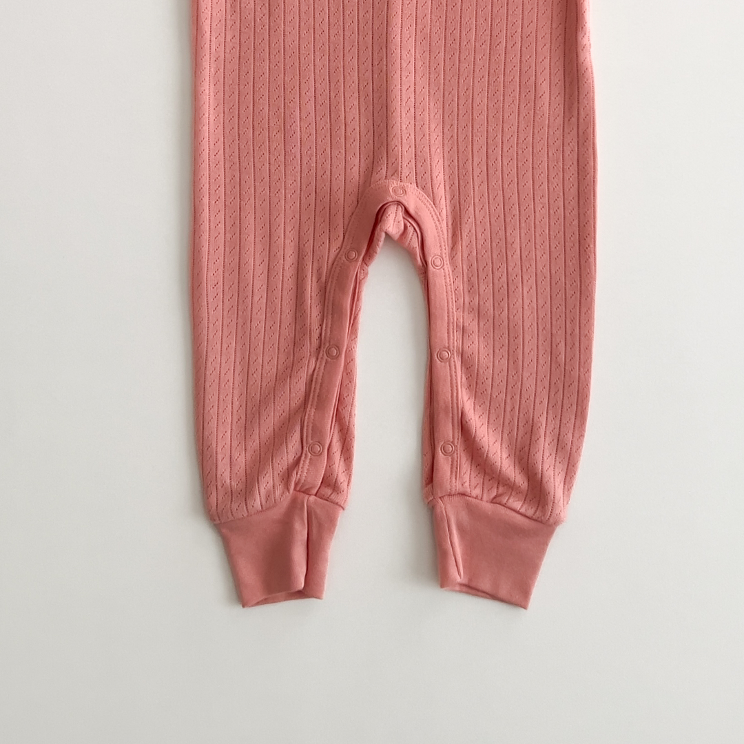peach pointelle frill sleeve romper