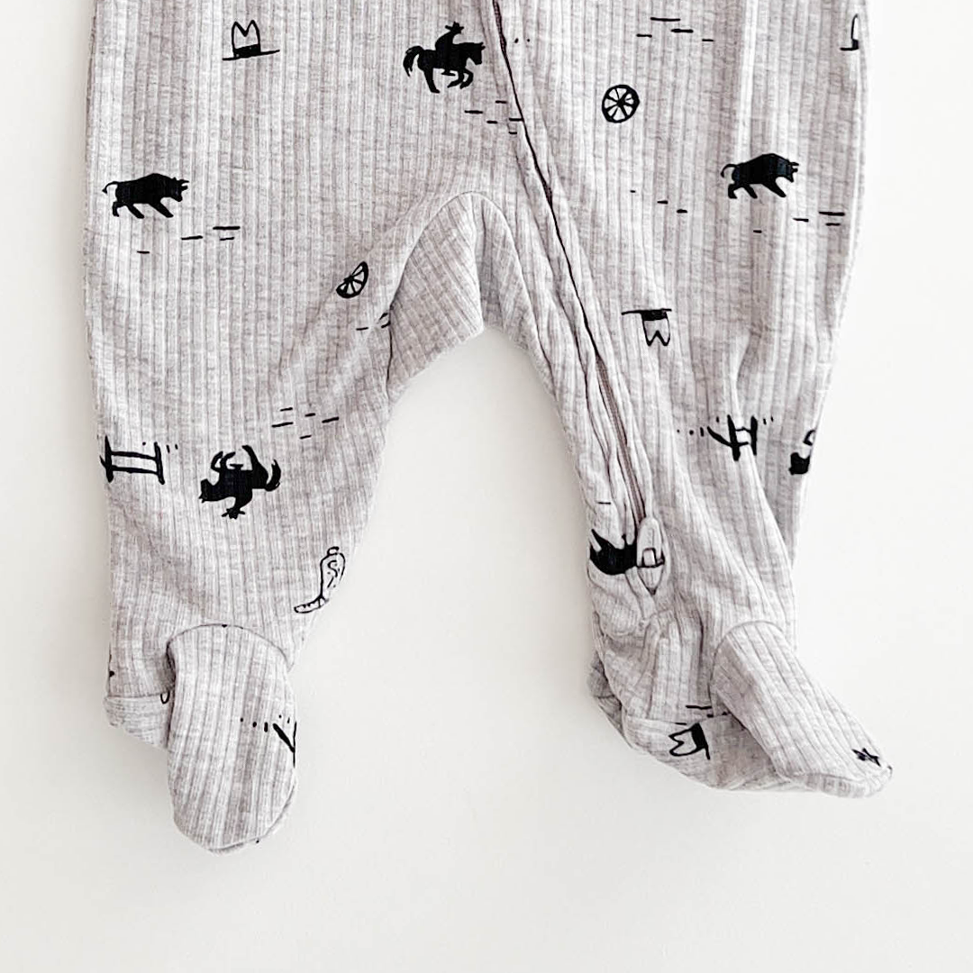 GREY RIBBED COTTON SLEEPSUIT